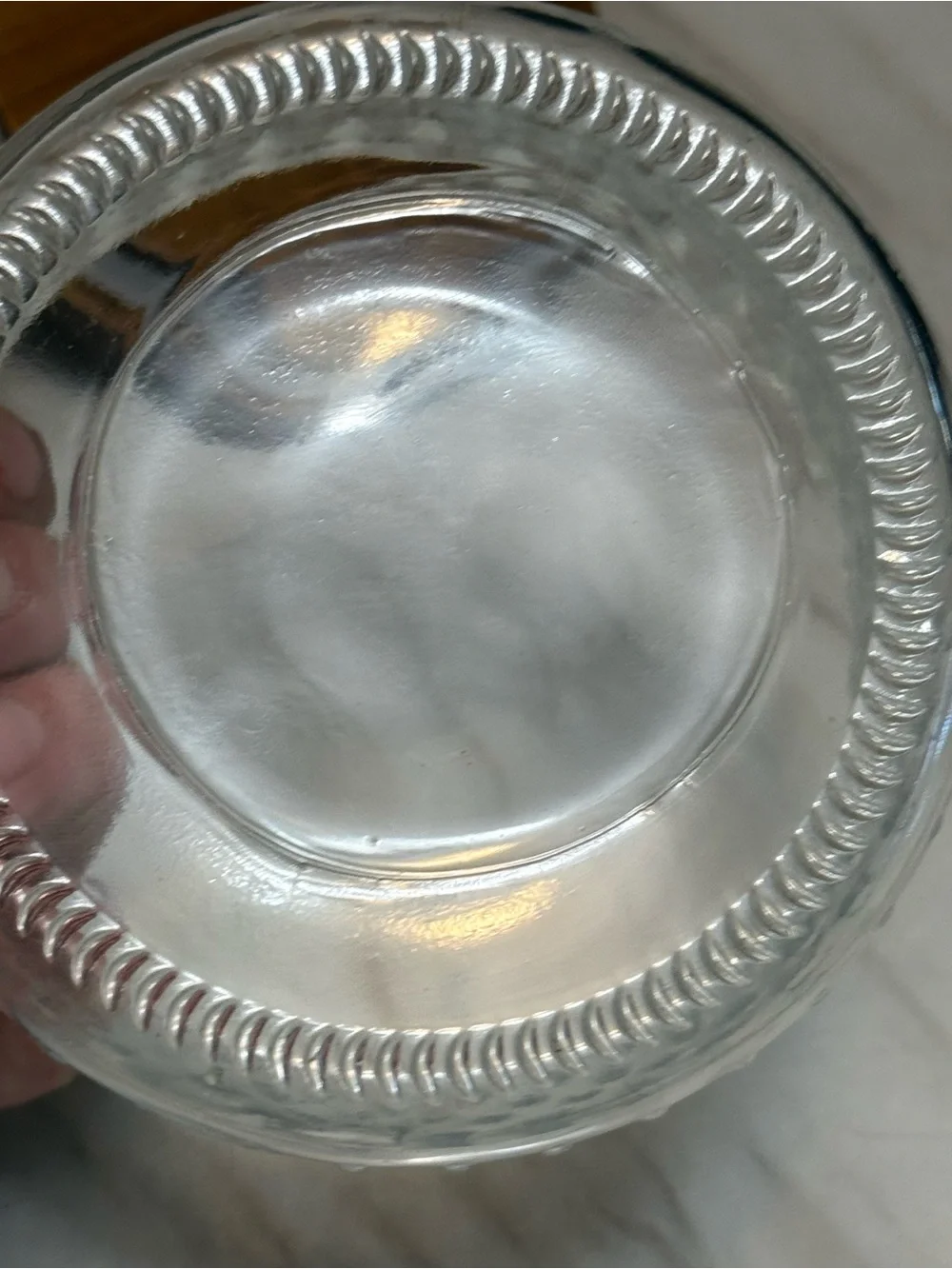 Round clear jar with wooden top gold finish handle